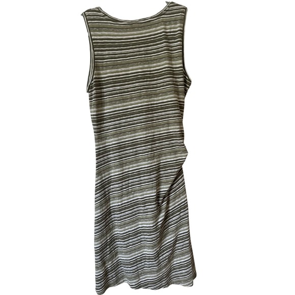 Talbots Olive Green Striped Cotton Tie-Waist Dress Medium Nature, Earth, NWT - Picture 2 of 4